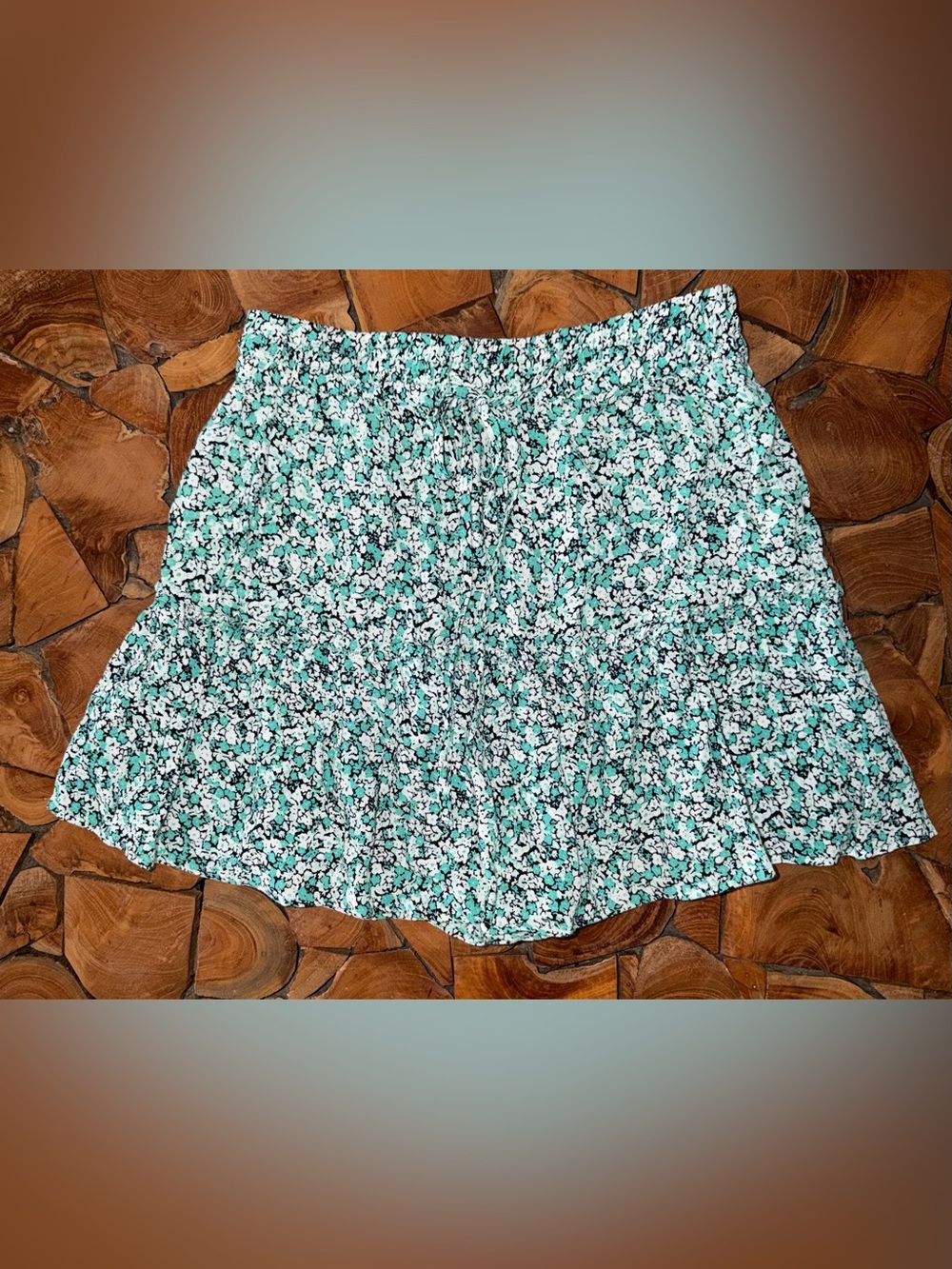 Zara Floral Tiered Mini Skirt with hidden shorts - Mint Green White Black